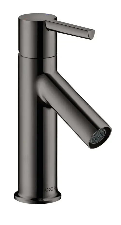 Waschtischmischer mit Hebelgriff und seitlichem Auslauf, Finish in Polished Black Chrome, mit AXOR-Logo sichtbar auf der Basis.